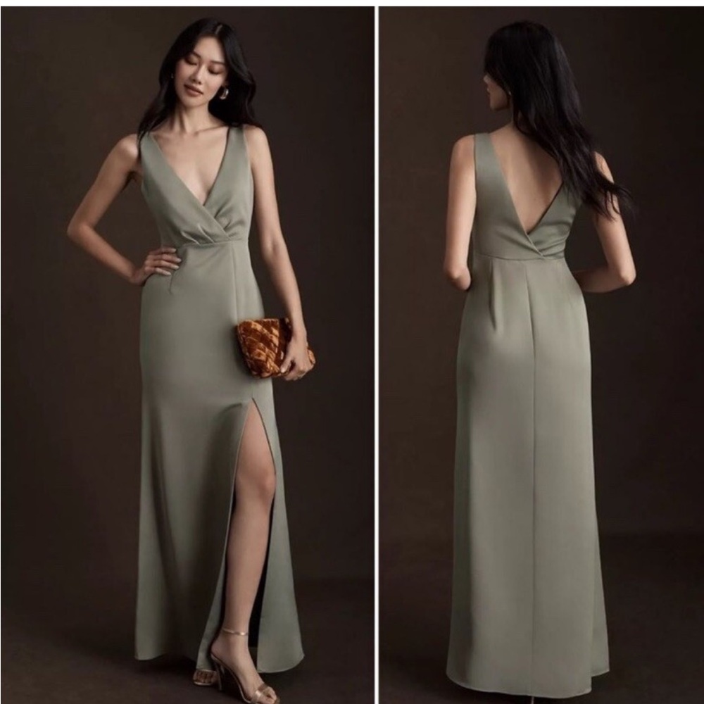 BHLDN Piper Satin V-neck Sleeveless Front Side Slit Formal Gown, Size 18W, NWT